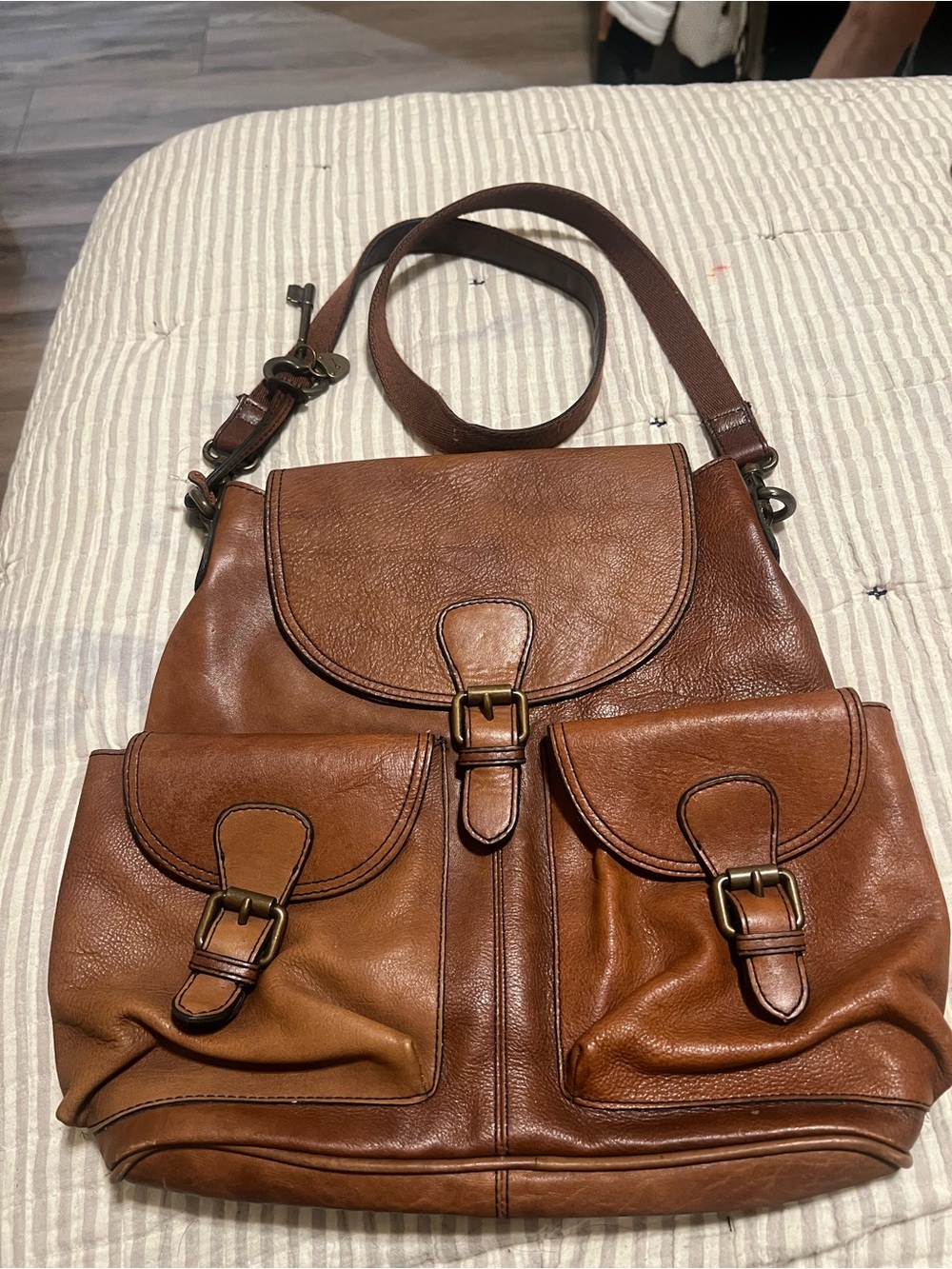 Fossil Brown Leather Backpack
